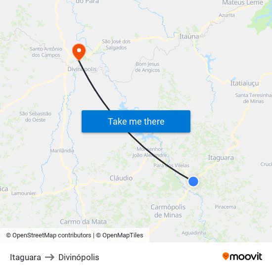 Itaguara to Divinópolis map