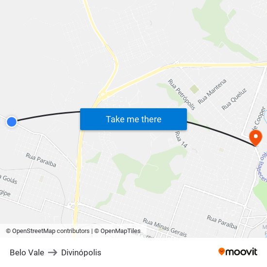 Belo Vale to Divinópolis map