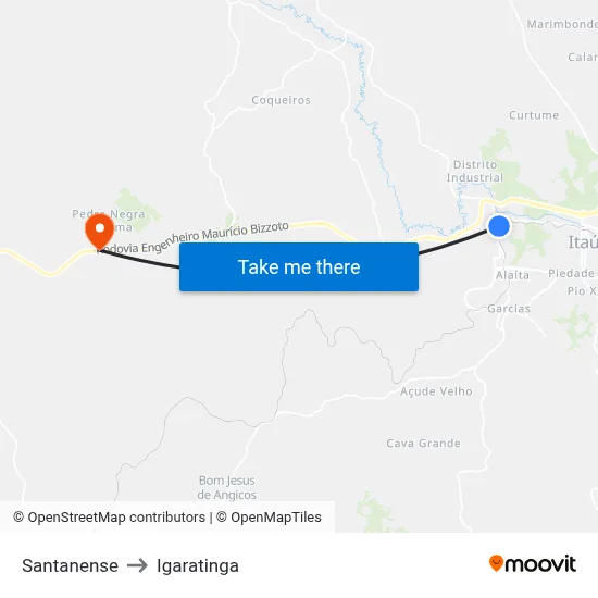 Santanense to Igaratinga map