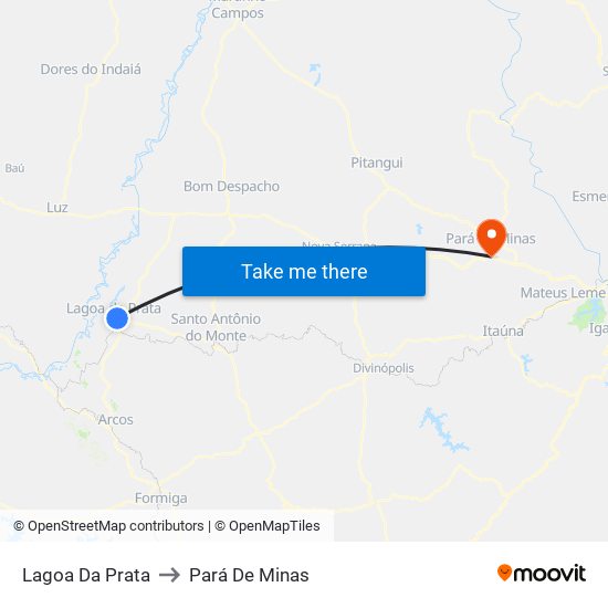 Lagoa Da Prata to Pará De Minas map