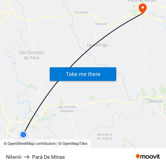 Niterói to Pará De Minas map