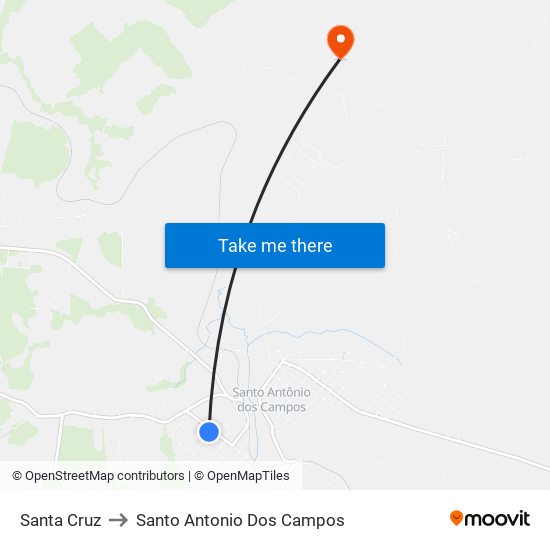 Santa Cruz to Santo Antonio Dos Campos map