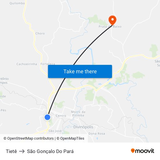 Tietê to São Gonçalo Do Pará map