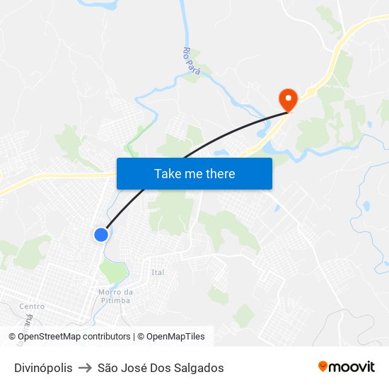 Divinópolis to São José Dos Salgados map