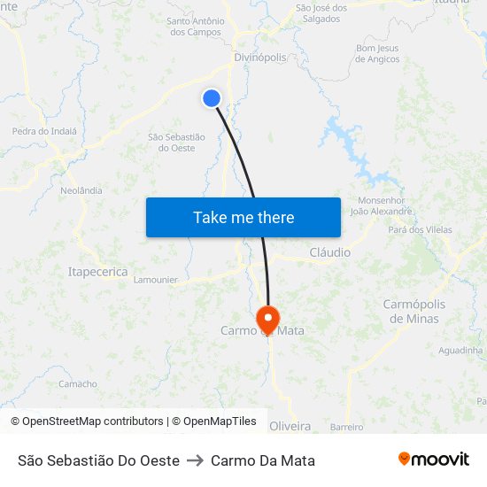 São Sebastião Do Oeste to Carmo Da Mata map