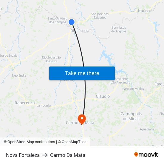 Nova Fortaleza to Carmo Da Mata map