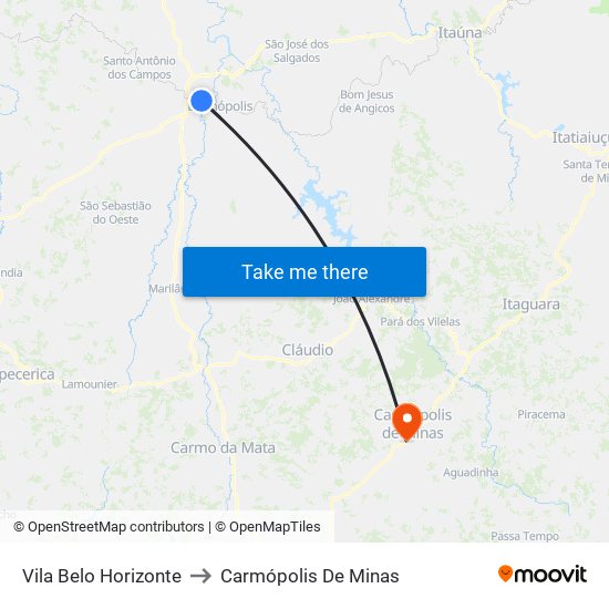 Vila Belo Horizonte to Carmópolis De Minas map