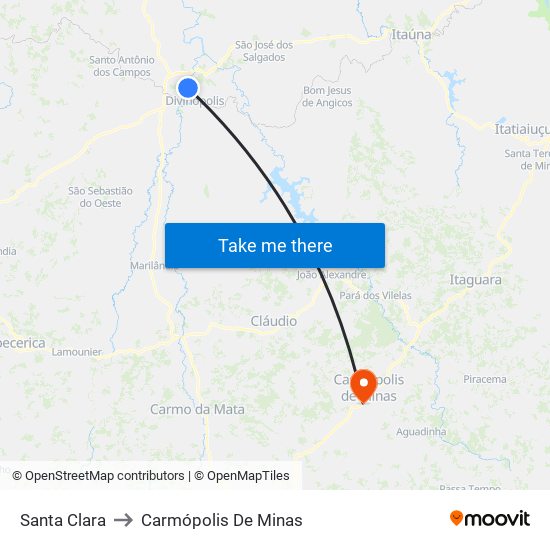 Santa Clara to Carmópolis De Minas map