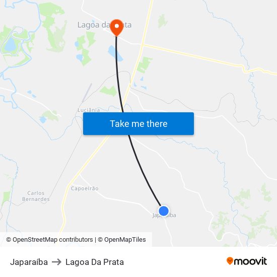 Japaraíba to Lagoa Da Prata map