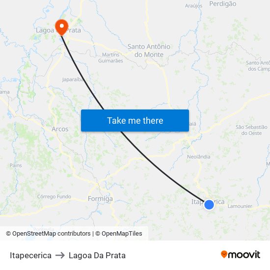 Itapecerica to Lagoa Da Prata map