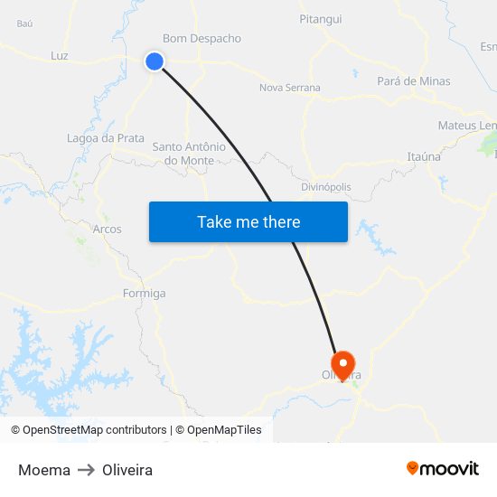 Moema to Oliveira map