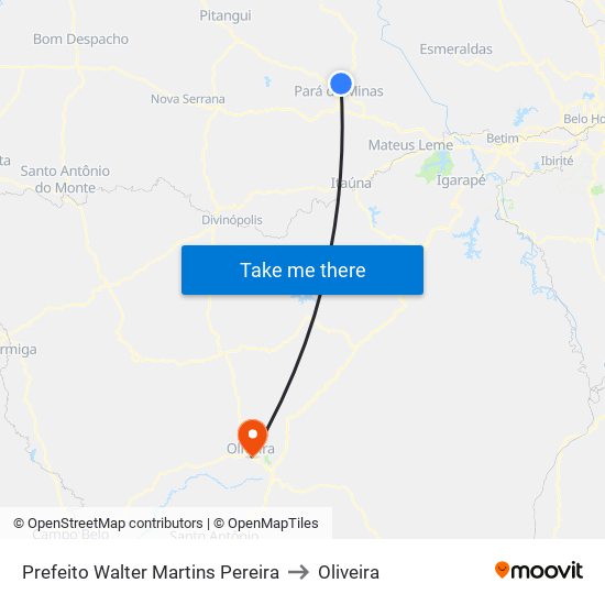 Prefeito Walter Martins Pereira to Oliveira map