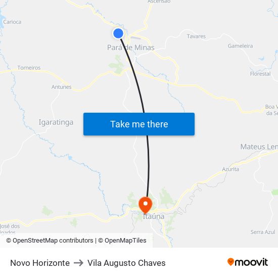 Novo Horizonte to Vila Augusto Chaves map