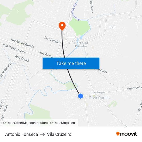 Antônio Fonseca to Vila Cruzeiro map