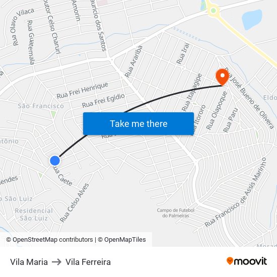 Vila Maria to Vila Ferreira map
