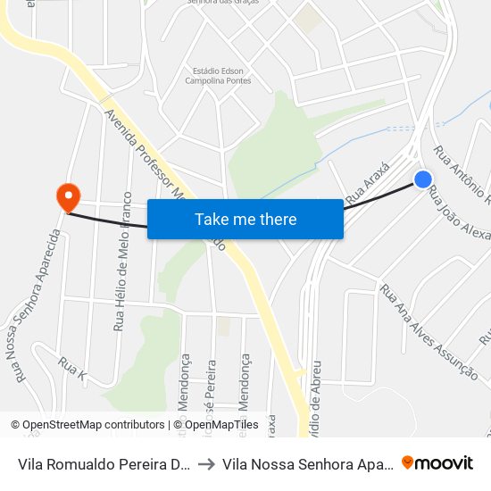 Vila Romualdo Pereira Da Silva to Vila Nossa Senhora Aparecida map