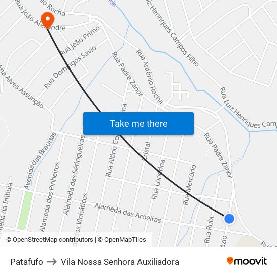 Patafufo to Vila Nossa Senhora Auxiliadora map