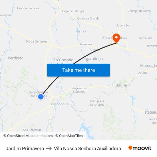 Jardim Primavera to Vila Nossa Senhora Auxiliadora map