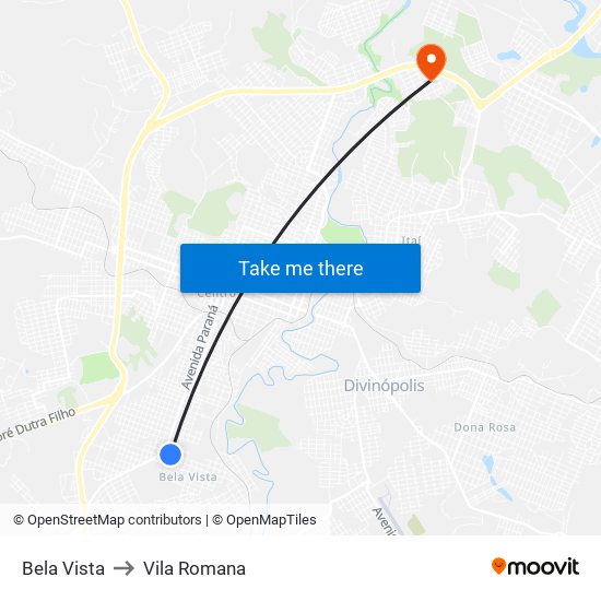 Bela Vista to Vila Romana map