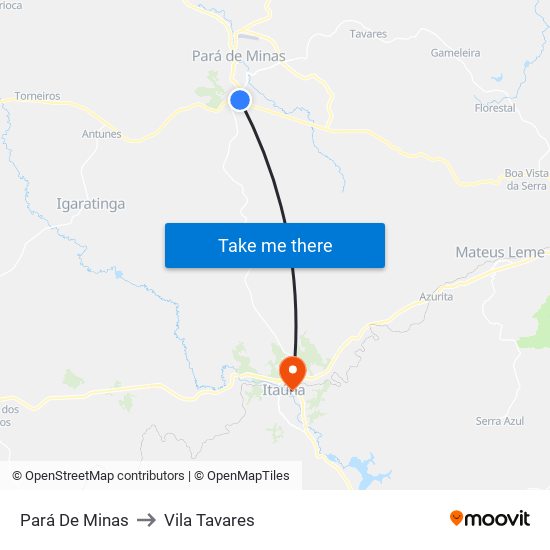 Pará De Minas to Vila Tavares map