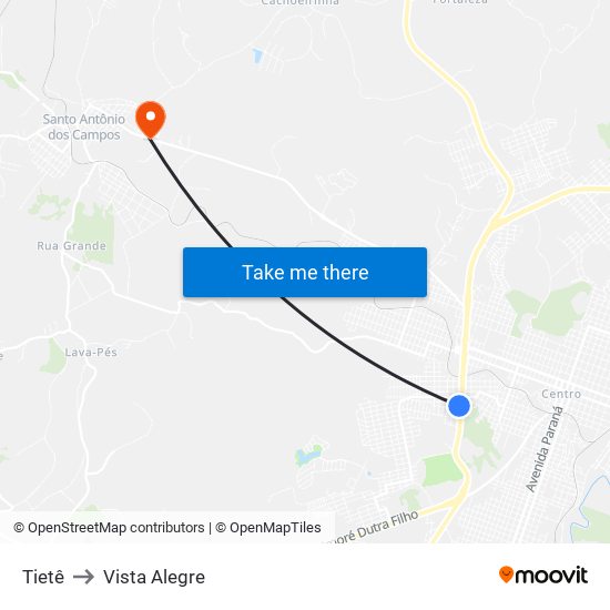 Tietê to Vista Alegre map