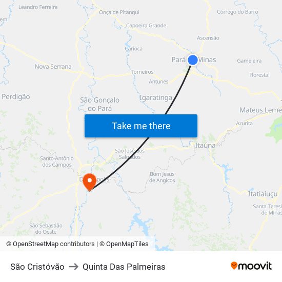 São Cristóvão to Quinta Das Palmeiras map