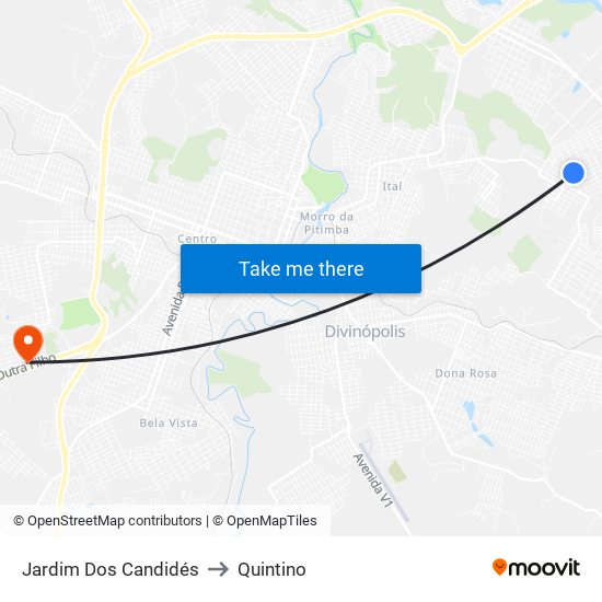Jardim Dos Candidés to Quintino map
