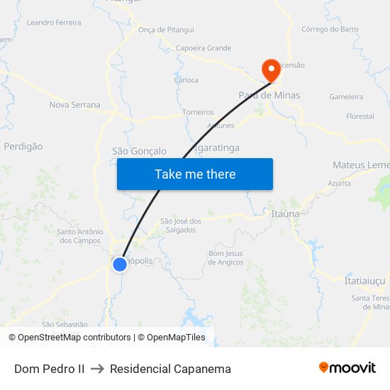 Dom Pedro II to Residencial Capanema map