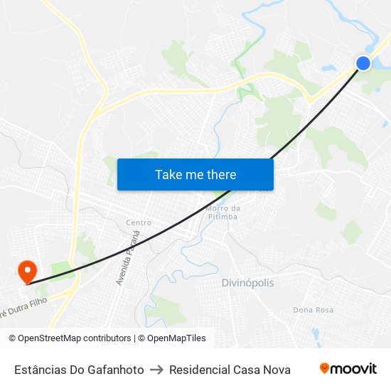 Estâncias Do Gafanhoto to Residencial Casa Nova map