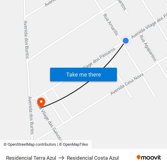 Residencial Terra Azul to Residencial Costa Azul map