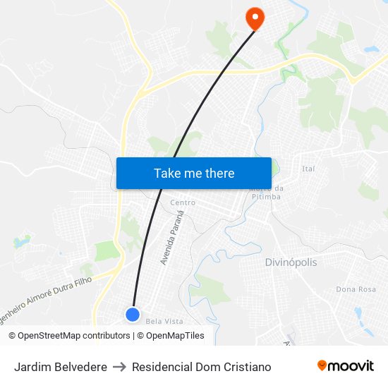 Jardim Belvedere to Residencial Dom Cristiano map