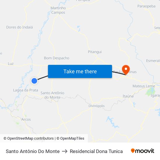 Santo Antônio Do Monte to Residencial Dona Tunica map