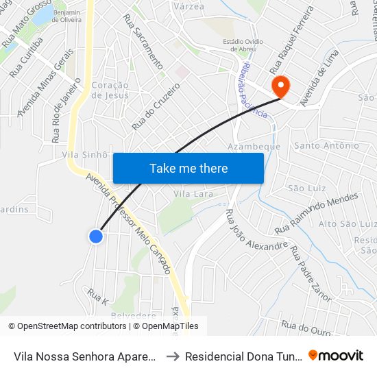 Vila Nossa Senhora Aparecida to Residencial Dona Tunica map