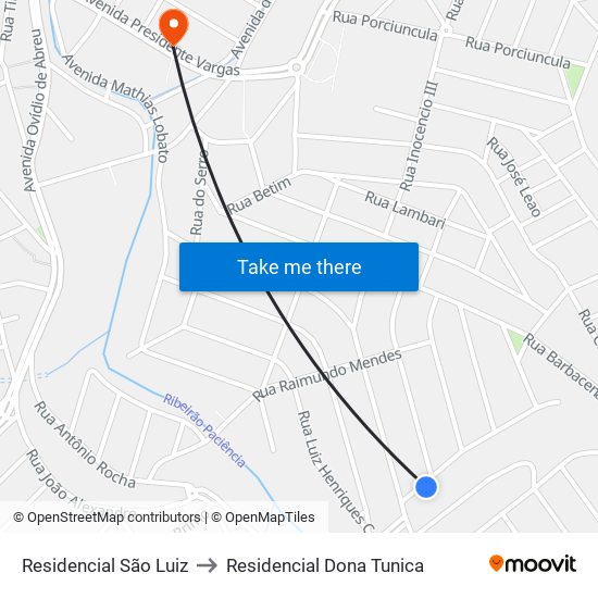 Residencial São Luiz to Residencial Dona Tunica map