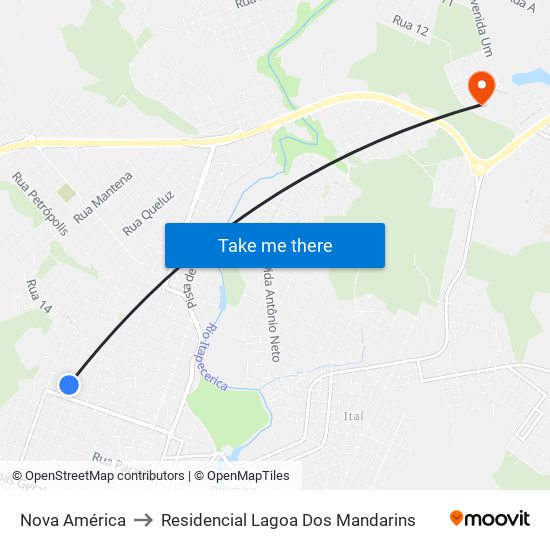 Nova América to Residencial Lagoa Dos Mandarins map