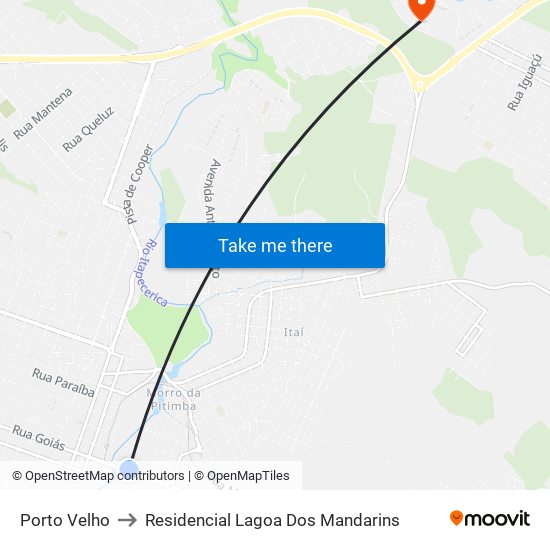 Porto Velho to Residencial Lagoa Dos Mandarins map