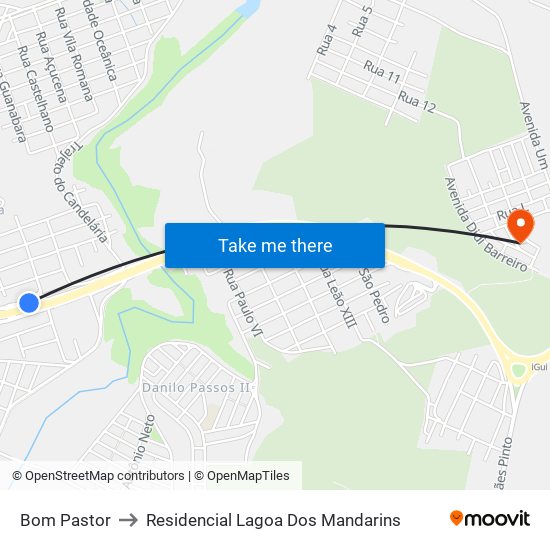 Bom Pastor to Residencial Lagoa Dos Mandarins map