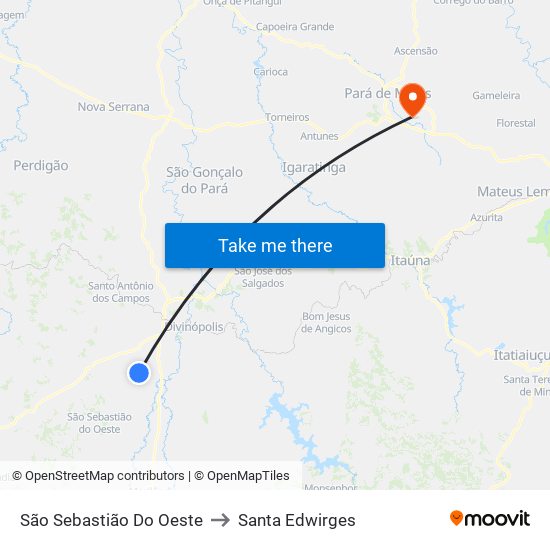 São Sebastião Do Oeste to Santa Edwirges map