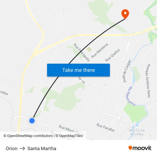 Orion to Santa Martha map