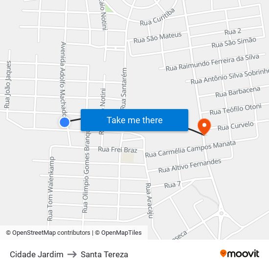 Cidade Jardim to Santa Tereza map