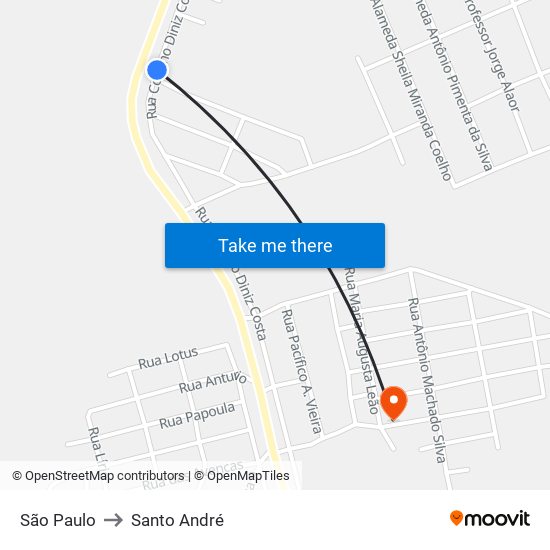 São Paulo to Santo André map