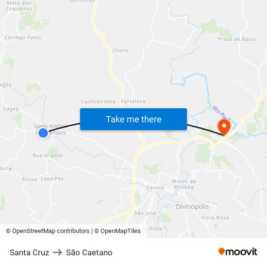 Santa Cruz to São Caetano map