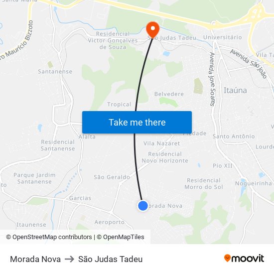 Morada Nova to São Judas Tadeu map