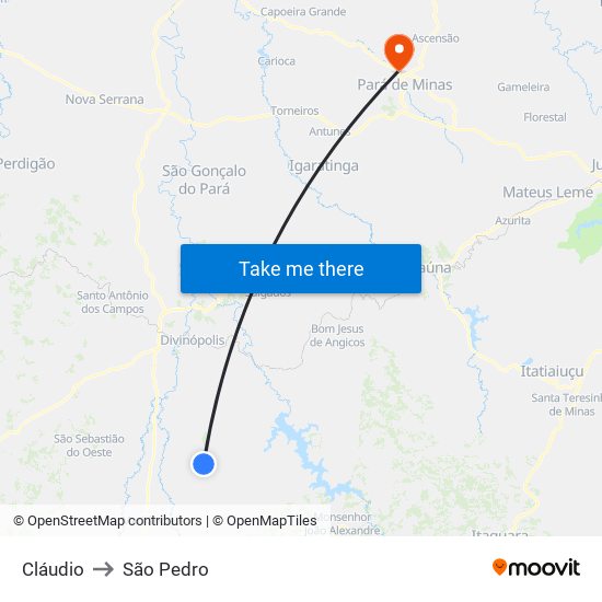 Cláudio to São Pedro map
