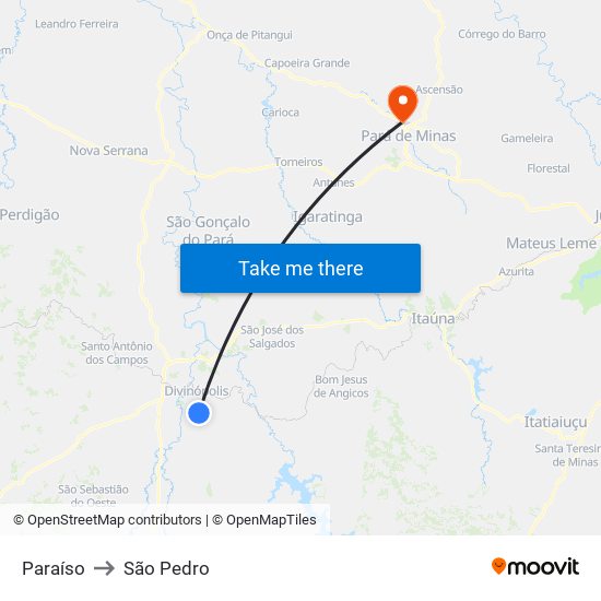 Paraíso to São Pedro map