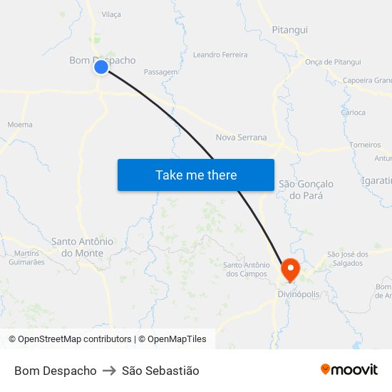 Bom Despacho to São Sebastião map