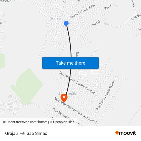 Grajaú to São Simão map