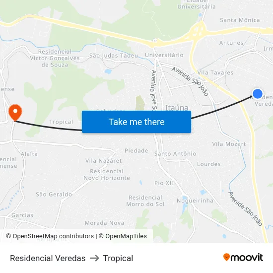 Residencial Veredas to Tropical map