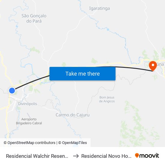 Residencial Walchir Resende Costa to Residencial Novo Horizonte map