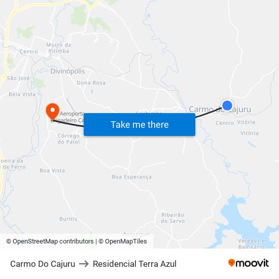 Carmo Do Cajuru to Residencial Terra Azul map